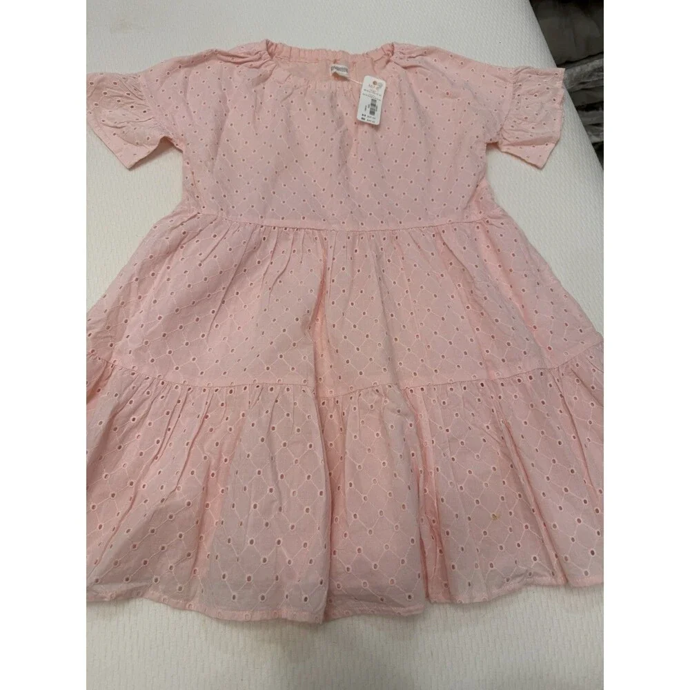 Gymboree Girls Dress Size 7 Pink Eyelet Ruffle Flutter Sleeve Knee Length NWT